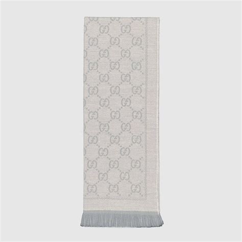 Silver GG Jacquard Knitted Scarf 